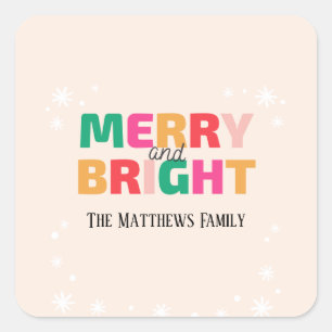 Biege Background And Colourful Merry Christmas  Square Sticker