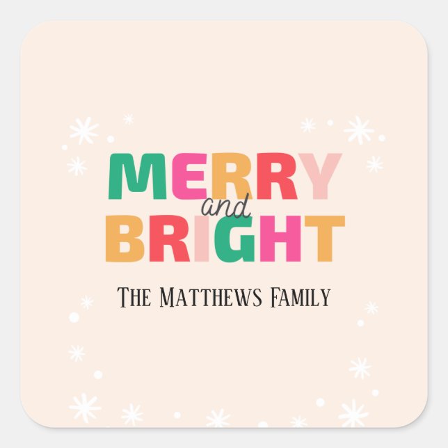 Biege Background And Colourful Merry Christmas  Square Sticker (Front)