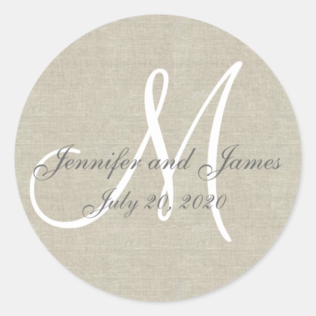 Biege Linen Rustic Wedding Favour Sticker (Front)