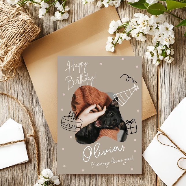 Biege Modern Pet Photo Birthday Card (Creator Uploaded)