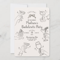 Biege Retro Cocktail Party Bachelorette Invitation