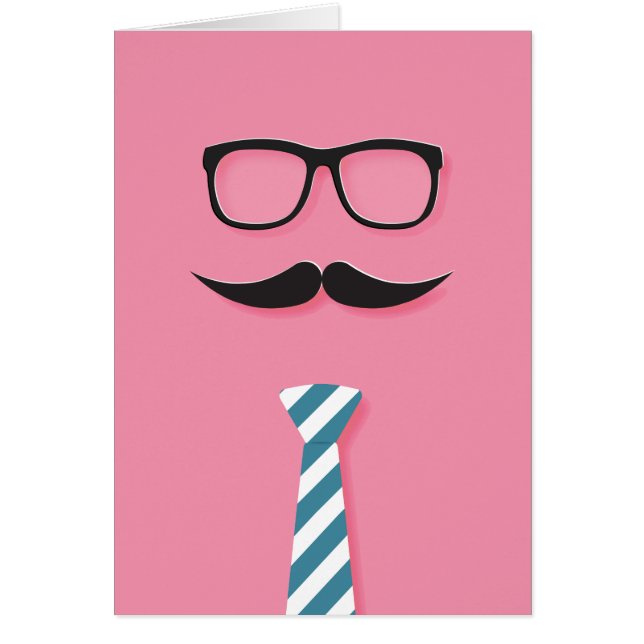 Bien Fait Papa, lunettes, moustache, cravate, rose (Devant)