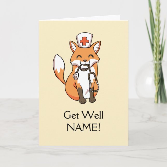 Bien Se Bien Bientôt Card Fox Nurse Modèle personn (Devant)