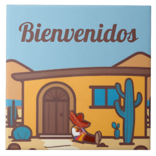 Bienvenidos Southwestern Adobe Home Welcome Sign Tile