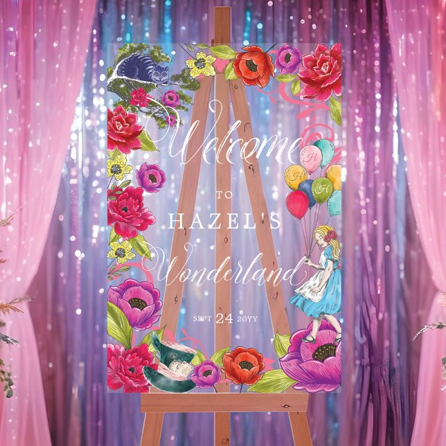 Bienvenue À Alice Au Pays Des Merveilles Florales (Welcome To Alice In Wonderland Vibrant Florals Acrylic Sign)