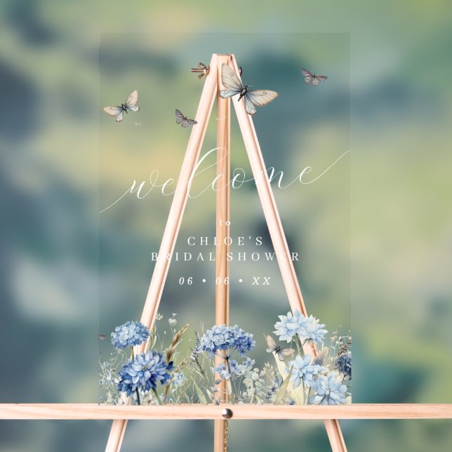 Bienvenue à la Baby Shower "Fleurs Bleues et Papil (Neutre)