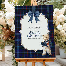 Bienvenue à la Baby Shower Ourson Tartan Navy Prep