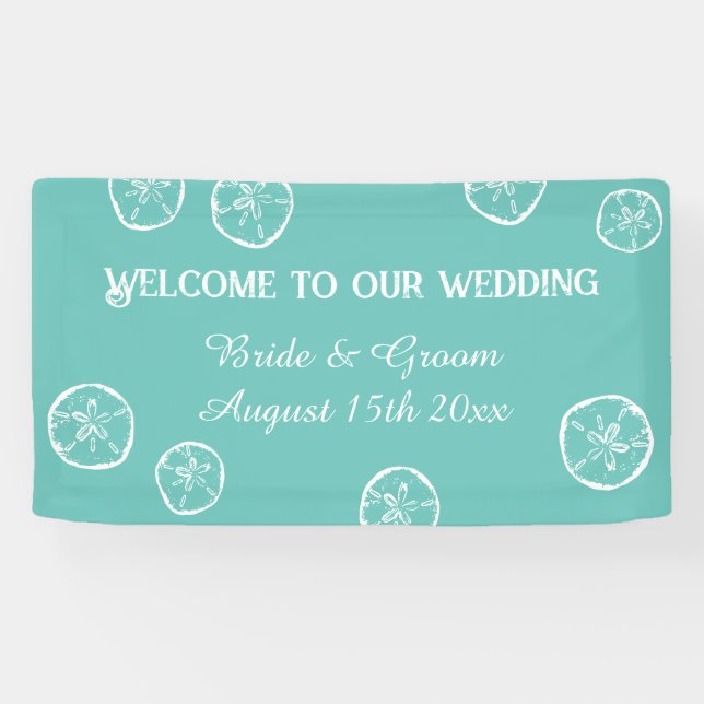 Bienvenue à notre bannière de mariage plage de sab (Horizontal)
