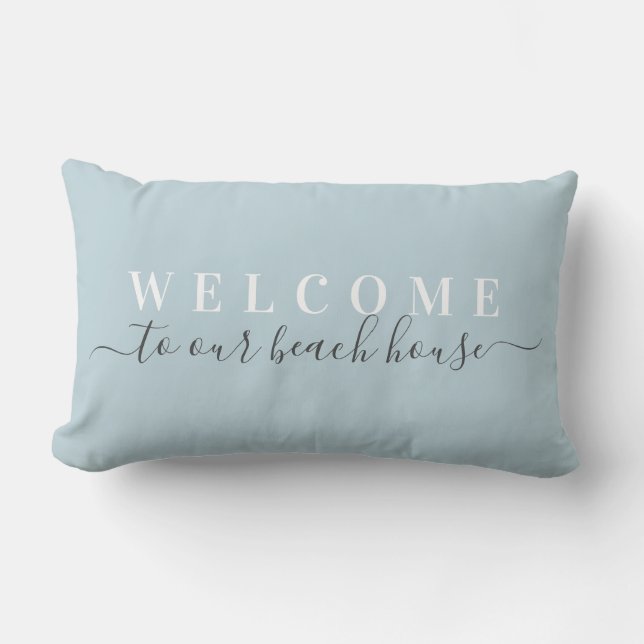 Bienvenue à Notre Coussin de Lumbar Bleu Maison de (Recto)