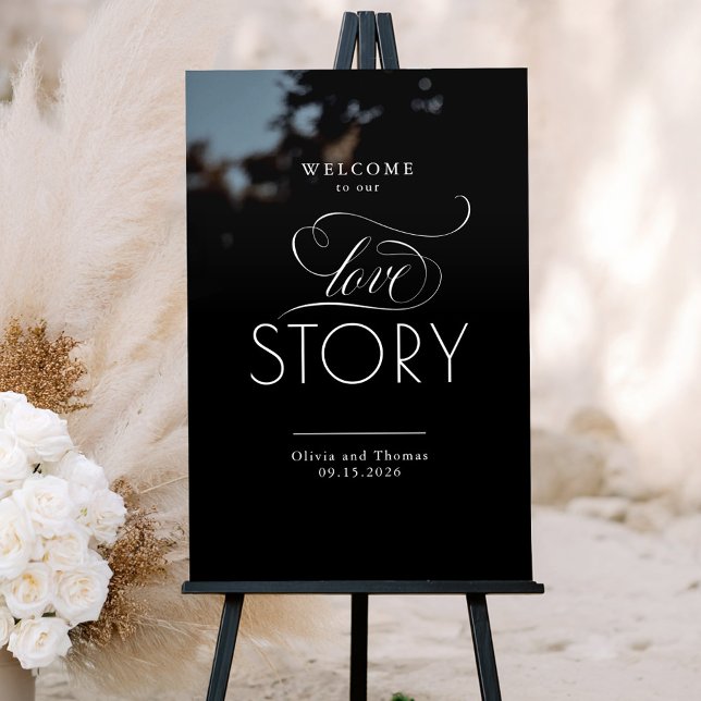 Bienvenue À Notre Histoire D'Amour Mariage Noir Bi (Black Wedding Welcome Sign "Welcome To Our Love Story")