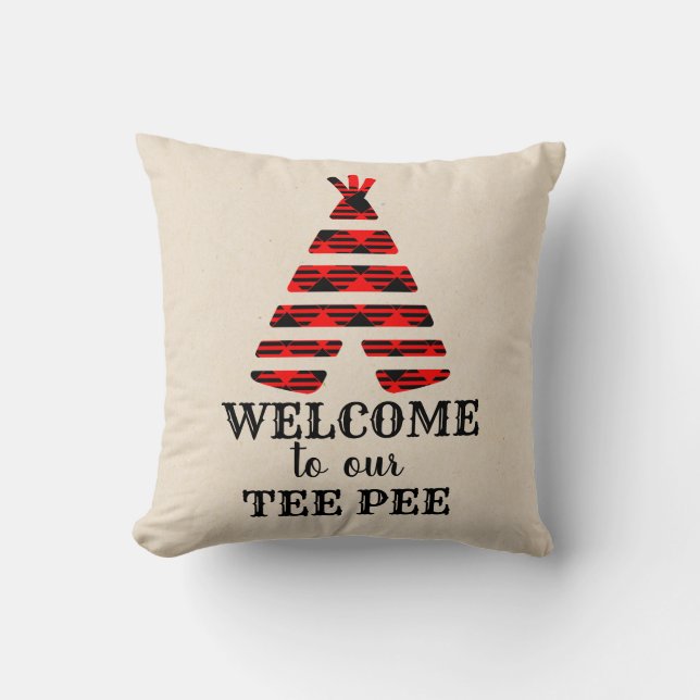 Bienvenue à notre oreiller à lancer Cabine Tee Pee (Recto)