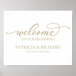 Bienvenue À Notre Poster Chic Gold Script