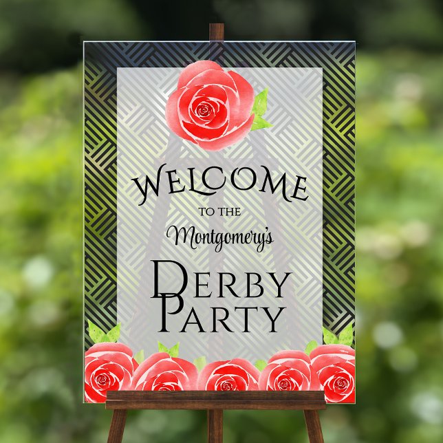 Bienvenue à Red Roses Derby Party (Red roses derby party acrylic welcome sign)