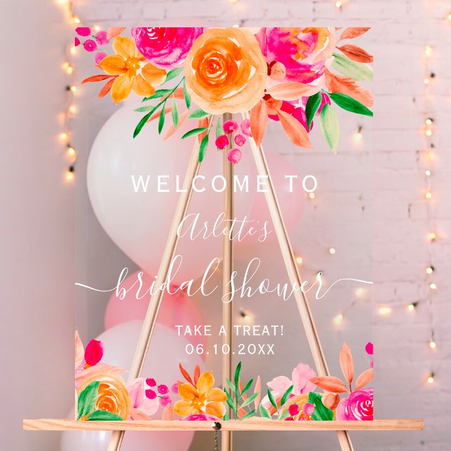 Bienvenue à une douche de mariée chic automnale à  (Chic fall floral watercolor bridal shower welcome acrylic sign)