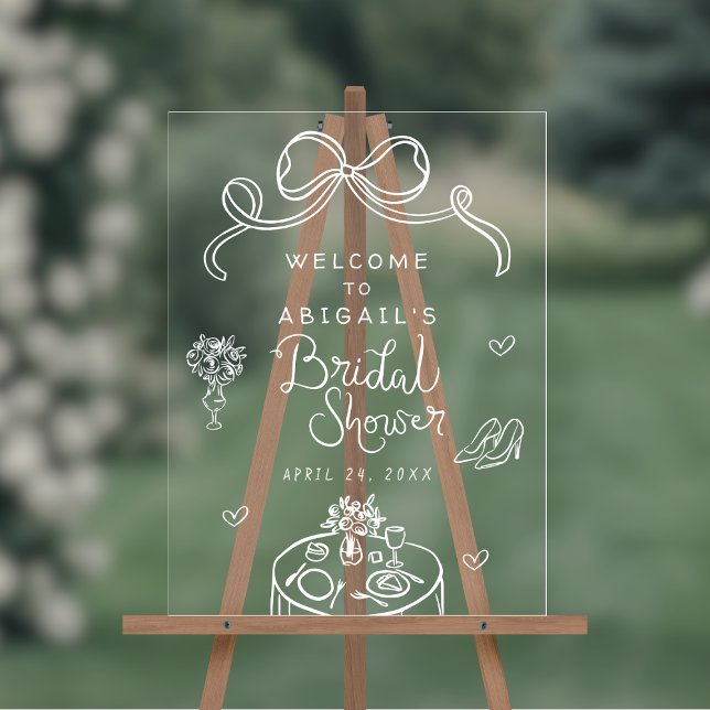 Bienvenue à une fête de mariage avec un nœud dessi (Shown on an 18" x 24" acrylic sign)