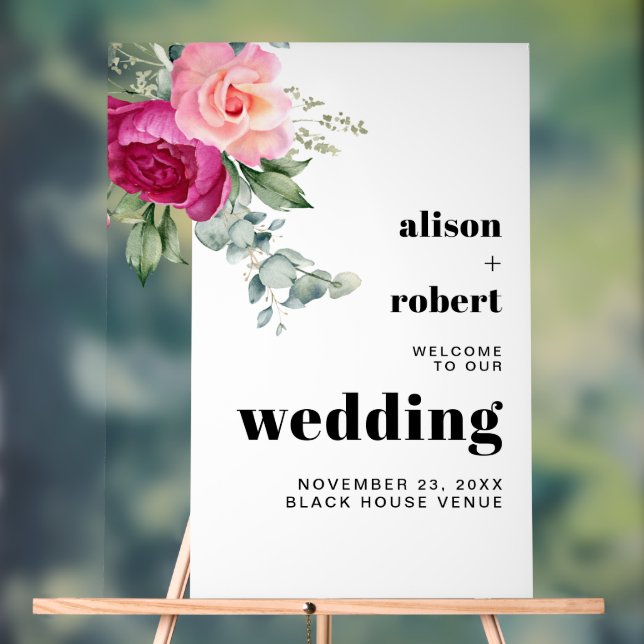 Bienvenue au mariage aux roses roses et eucalyptus (Neutre)