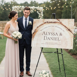 Bienvenue au mariage en bois rustique grand format