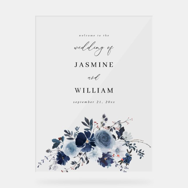 Bienvenue au Mariage Floral Blue & Navy (Recto)