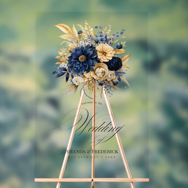 Bienvenue au Mariage Floral Marine et Gold (Neutre)