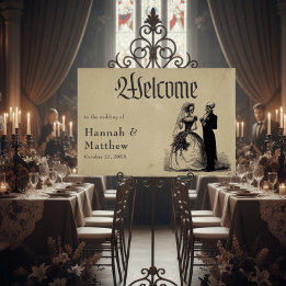 Bienvenue au mariage gothique noir toile beige vin