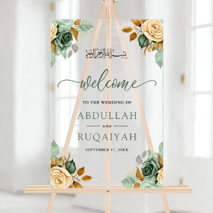 Bienvenue au mariage musulman floral crème vert