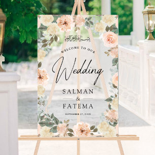 Bienvenue au mariage musulman floral pêche givré