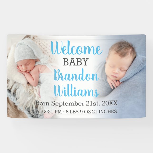 Bienvenue Baby Boy Faire-part 2 bannière photo (Horizontal)