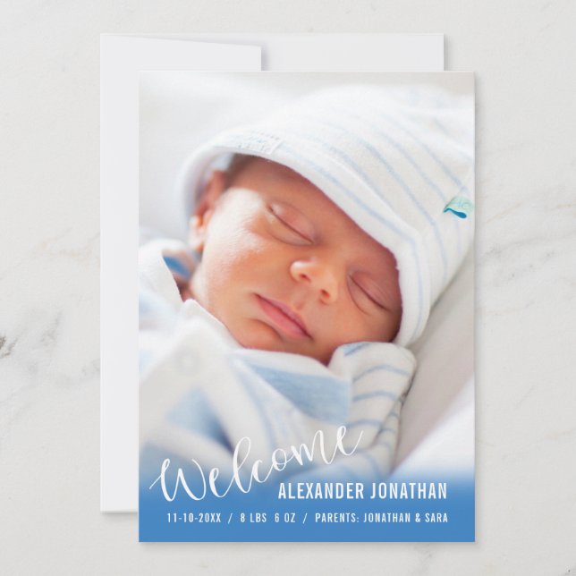 Bienvenue Baby Boy Faire-part photo verticale (Devant)