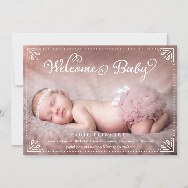 Bienvenue bébé doucement encadré Faire-part de nai (Devant)