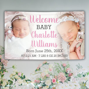 Bienvenue Bébé Fille Annonce Bannière 2 Photos