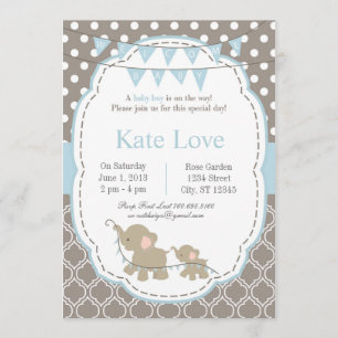 Bienvenue bébé garçon éléphant 5" x 7" Invitations