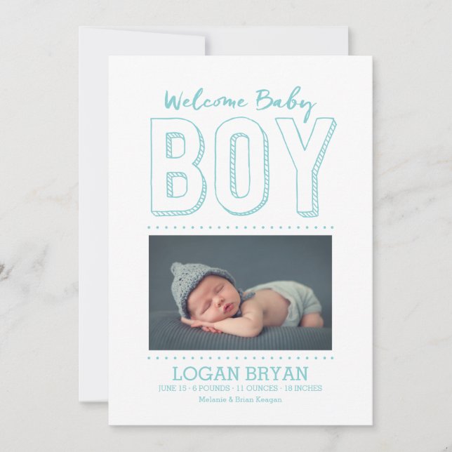 Bienvenue bébé garçon | Faire-part de naissance (Devant)