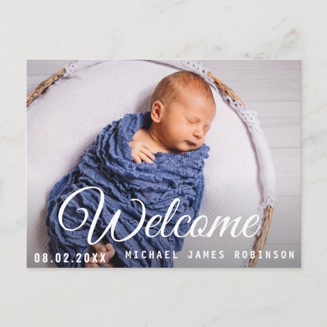 BIENVENUE, carte de voeux de naissance de bébé ave (Devant)