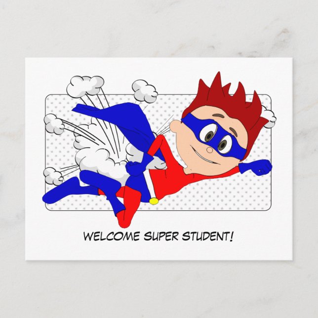 Bienvenue Carte postale Super Student Boy Retour à (Devant)