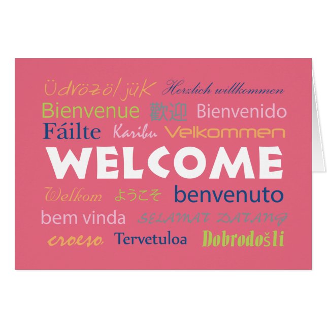 Bienvenue dans plusieurs langues Rose mignon Perso (Devant horizontal)