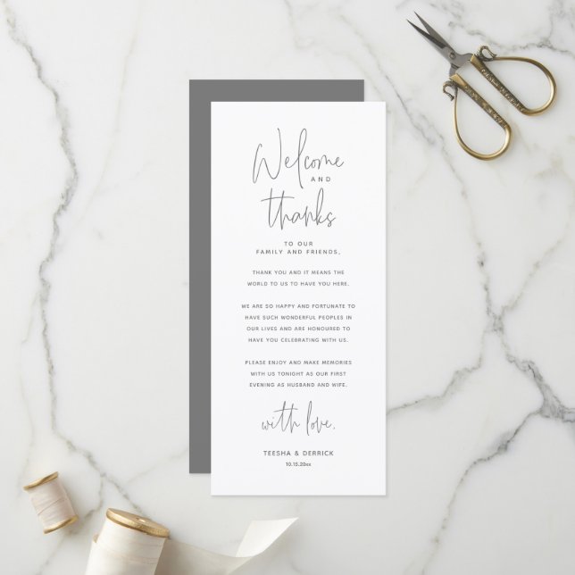 Bienvenue et merci, Place Setting Carte de remerci (Devant/Arrière en situation)