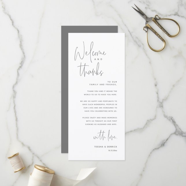Bienvenue et merci, Place Setting Carte de remerci (Devant/Arrière en situation)
