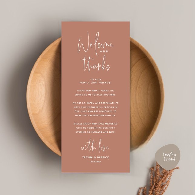 Bienvenue et merci, Place Setting Carte de remerci (Welcome and Thanks, Place Setting Thank You Dinner Party Card in Terracotta Earthy Brown)