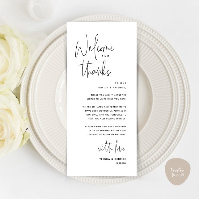 Bienvenue et merci, Place Setting Carte de remerci (Welcome and Thanks, Wedding Dinner Place Setting Thank You Card in Black and White)