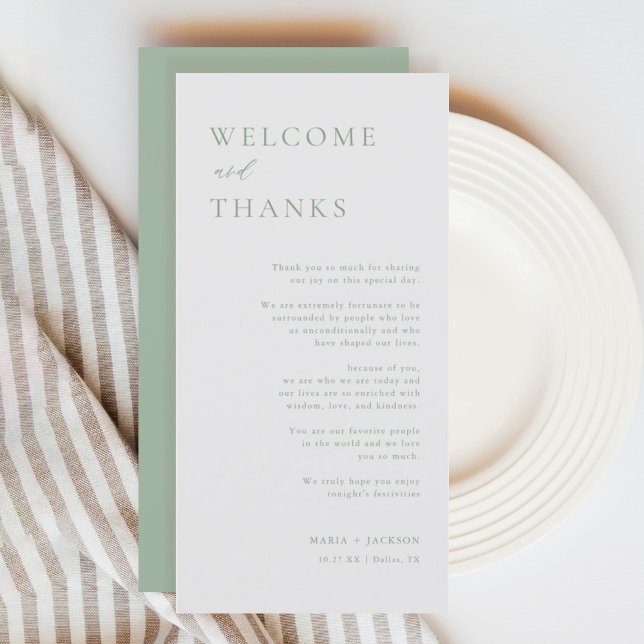 Bienvenue et merci Sage Green Merci Place Card (Créateur téléchargé)