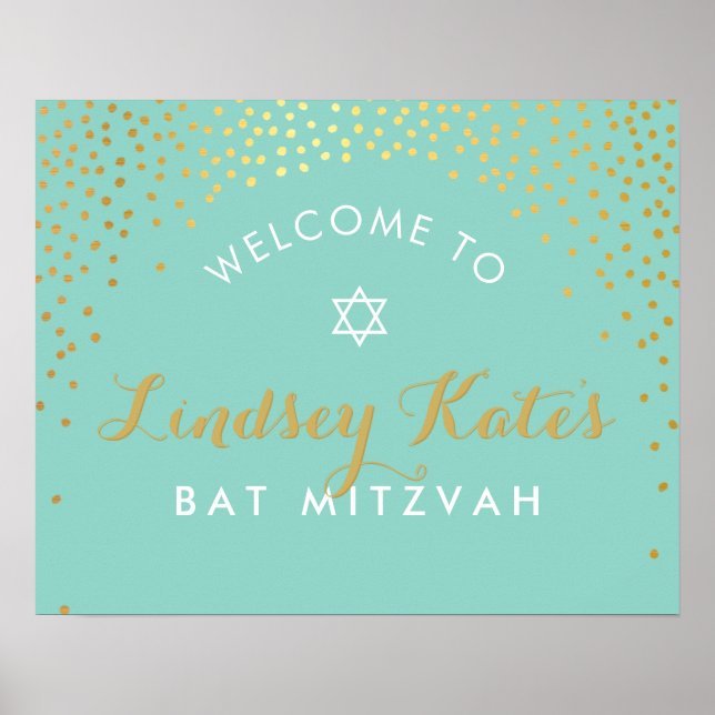 BIENVENUE ÉVÉNEMENT POSTER mini confetti mint or (Devant)