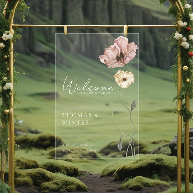 Bienvenue Islandais Aquarelle Islande Fleurs de pa (Welcome Icelandic Watercolor Iceland Poppy Flowers Acrylic Sign
)