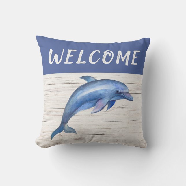 Bienvenue Nautical Blue Whale Rope Coussin extérie (Recto)