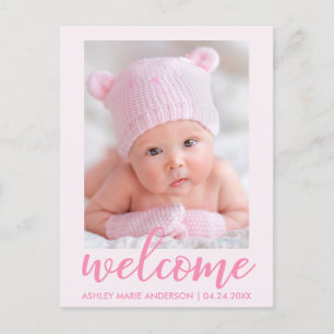 Bienvenue Nouveau bébé Faire-part rose pâle