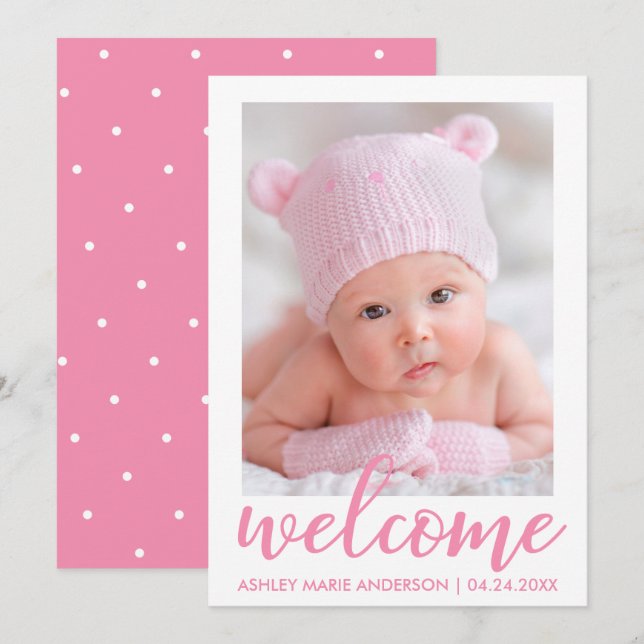 Bienvenue Nouveau Faire-part de bébé Script points (Devant / Derrière)