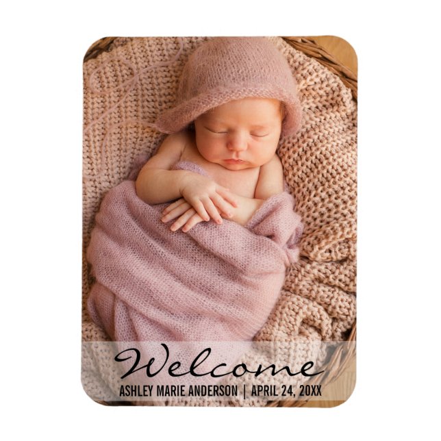 Bienvenue Nouveau Magnet photo Faire-part bébé (Vertical)