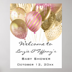 Bienvenue Poster Baby shower or rose Ballons