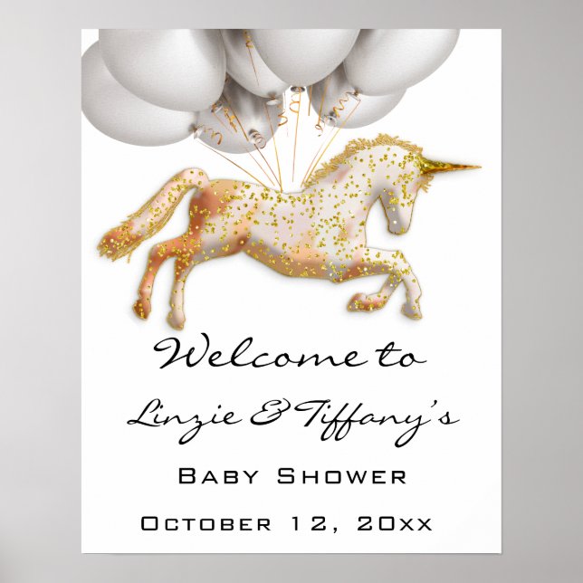 Bienvenue Poster Baby shower Rose or (Devant)