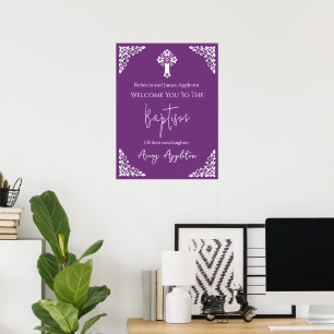 Bienvenue Poster Floral Cross Christening Sweet Pl
