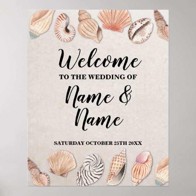 Bienvenue Poster Shells Ocean Beach Mariage (Devant)